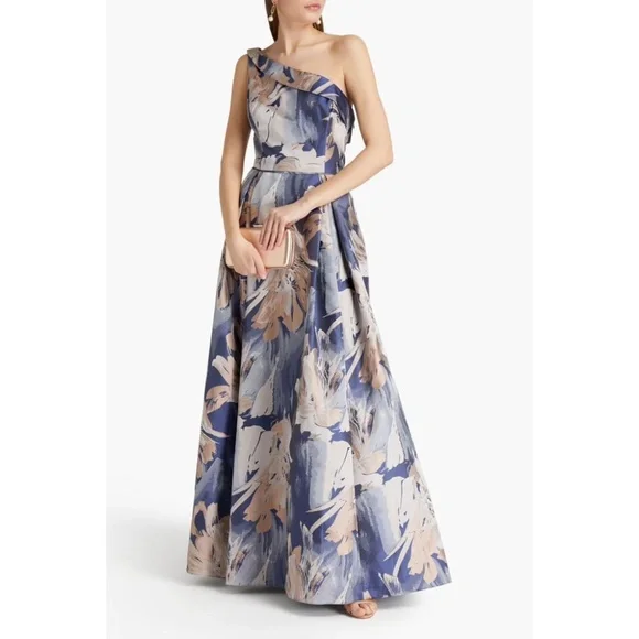 strapless open back dress Floral One-Shoulder Pleated Maxi Dress